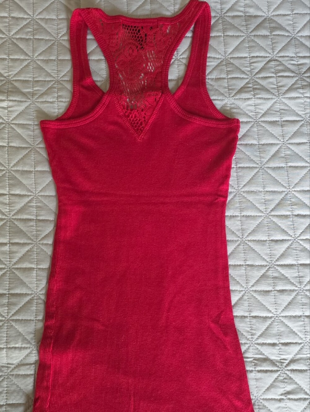 mandee Bright Red Ribbed Lace Racerback Tank - Picture 5 of 7
